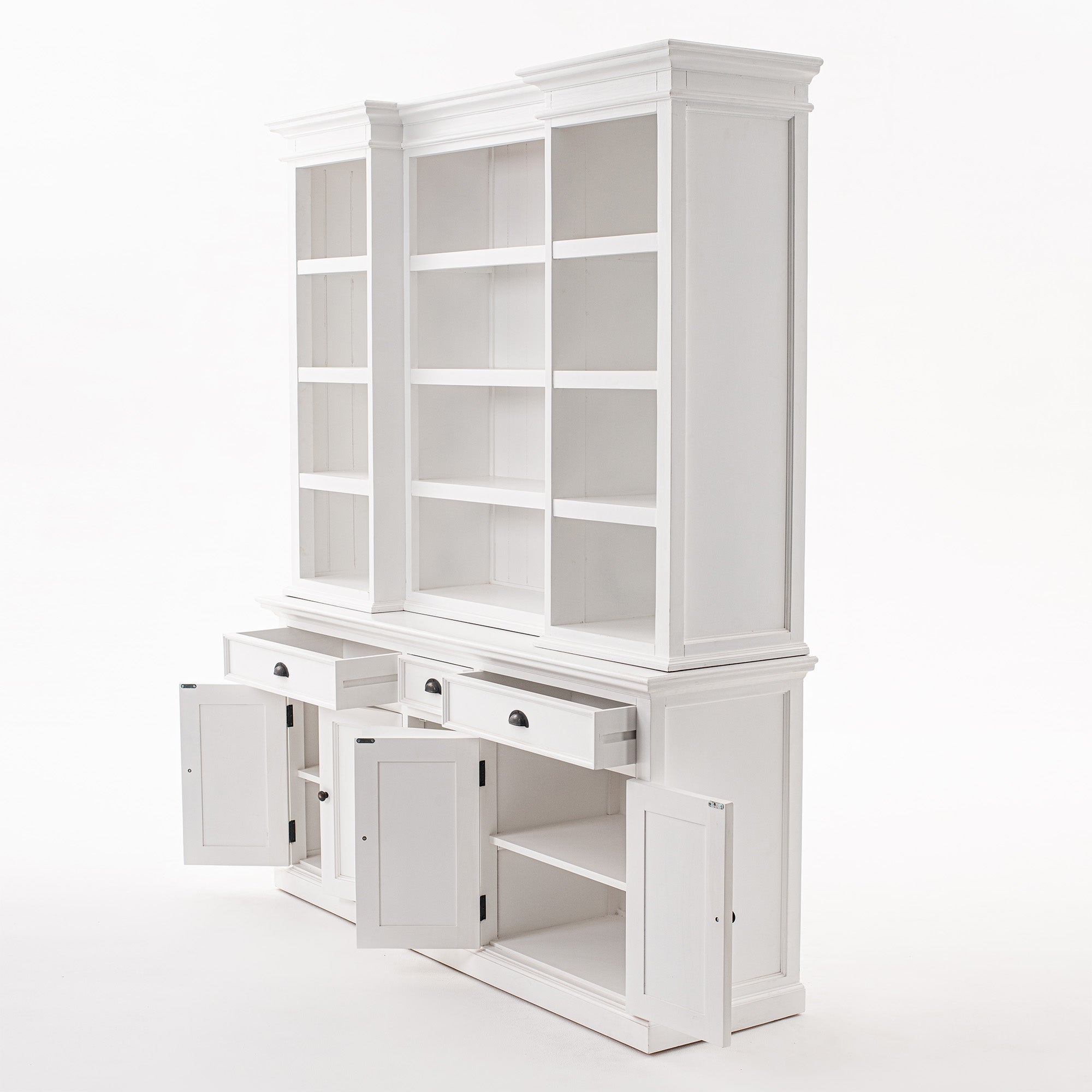 Halifax Coastal White Kitchen Hutch Cabinet with 5 Doors 3 Drawers