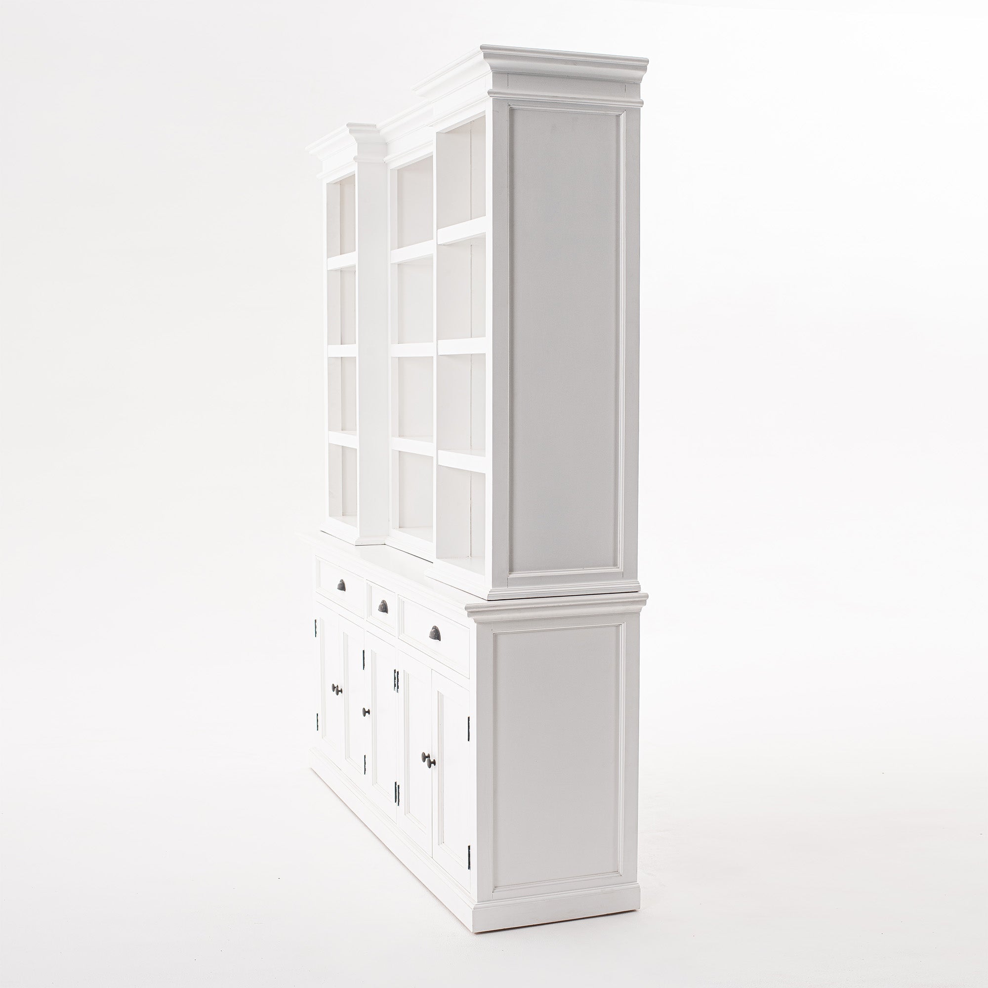 Halifax Coastal White Kitchen Hutch Cabinet with 5 Doors 3 Drawers