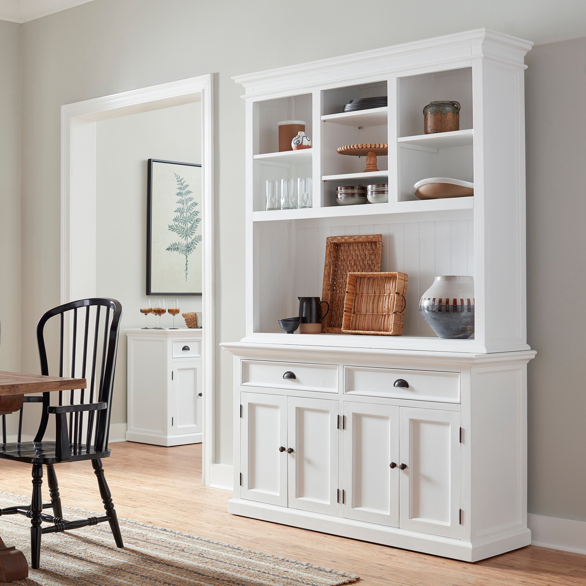 Halifax Coastal White Buffet Hutch Unit with 2 Adjustable Shelves