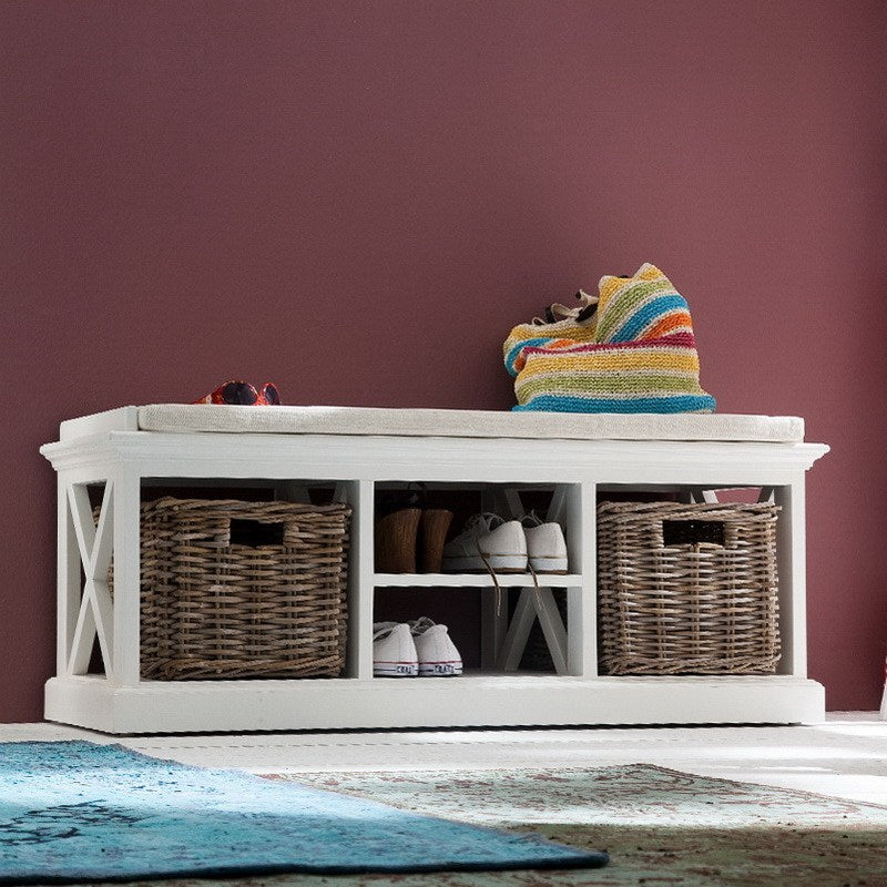 Halifax Coastal White Bench & Basket Set