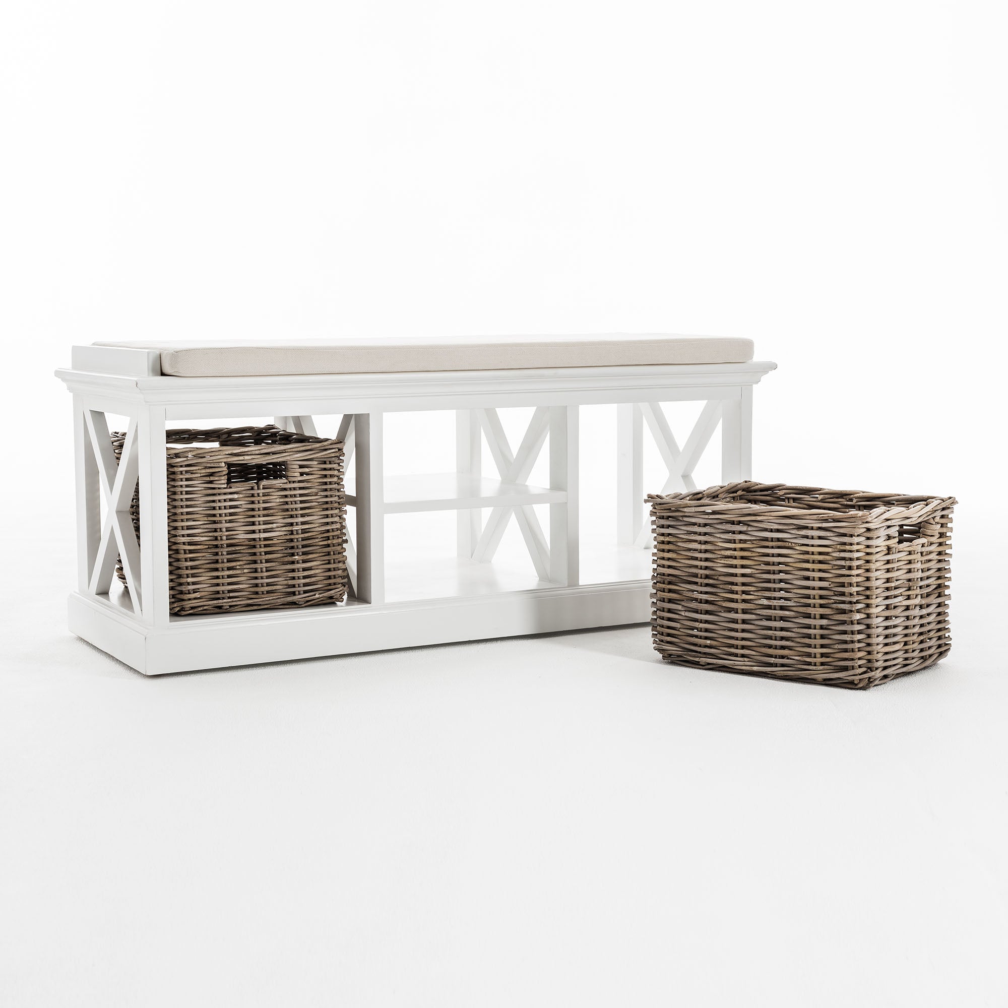 Halifax Coastal White Bench & Basket Set