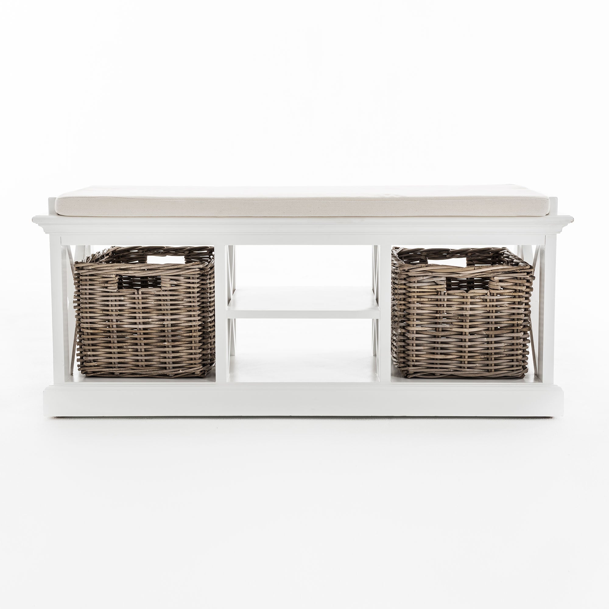 Halifax Coastal White Bench & Basket Set