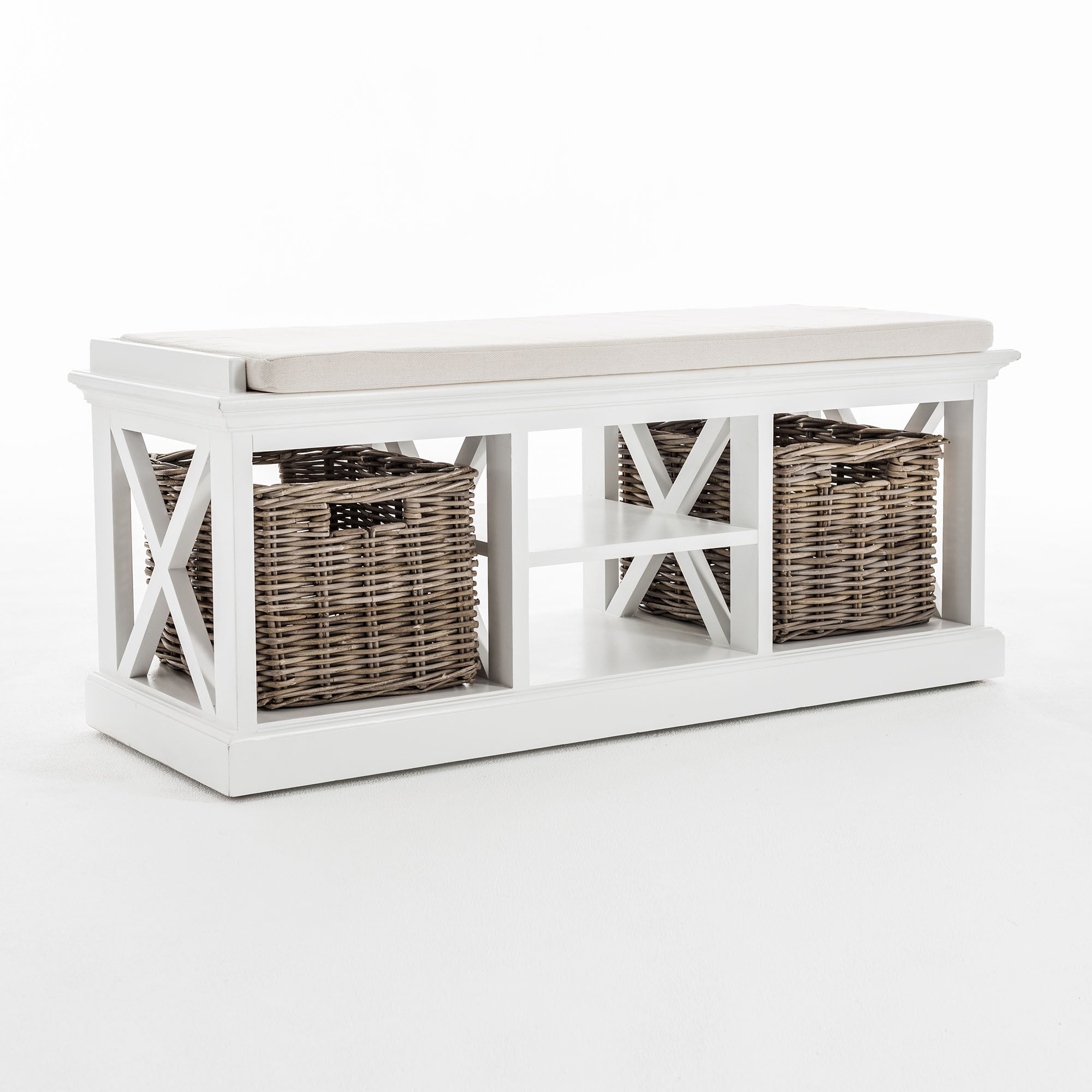 Halifax Coastal White Bench & Basket Set