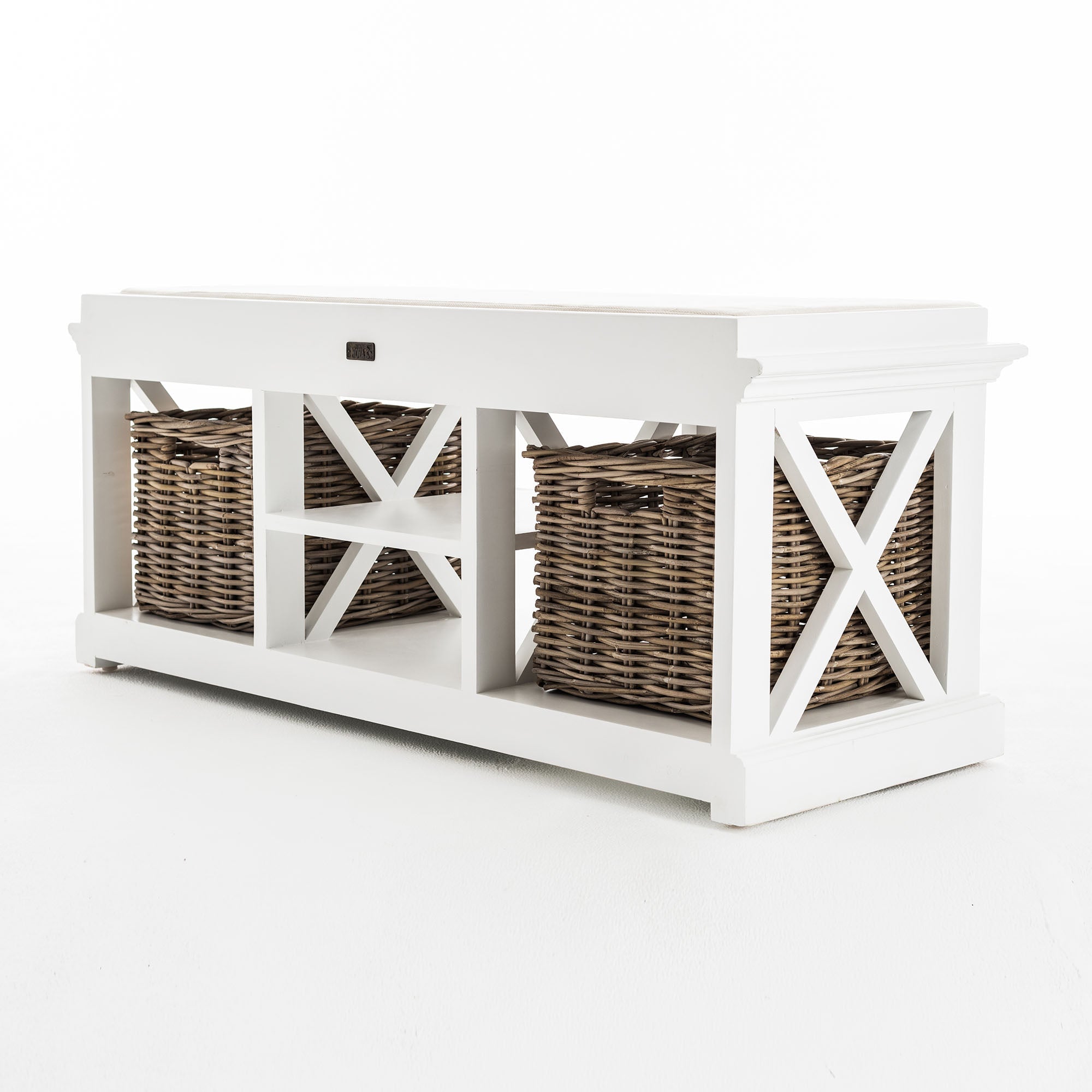 Halifax Coastal White Bench & Basket Set