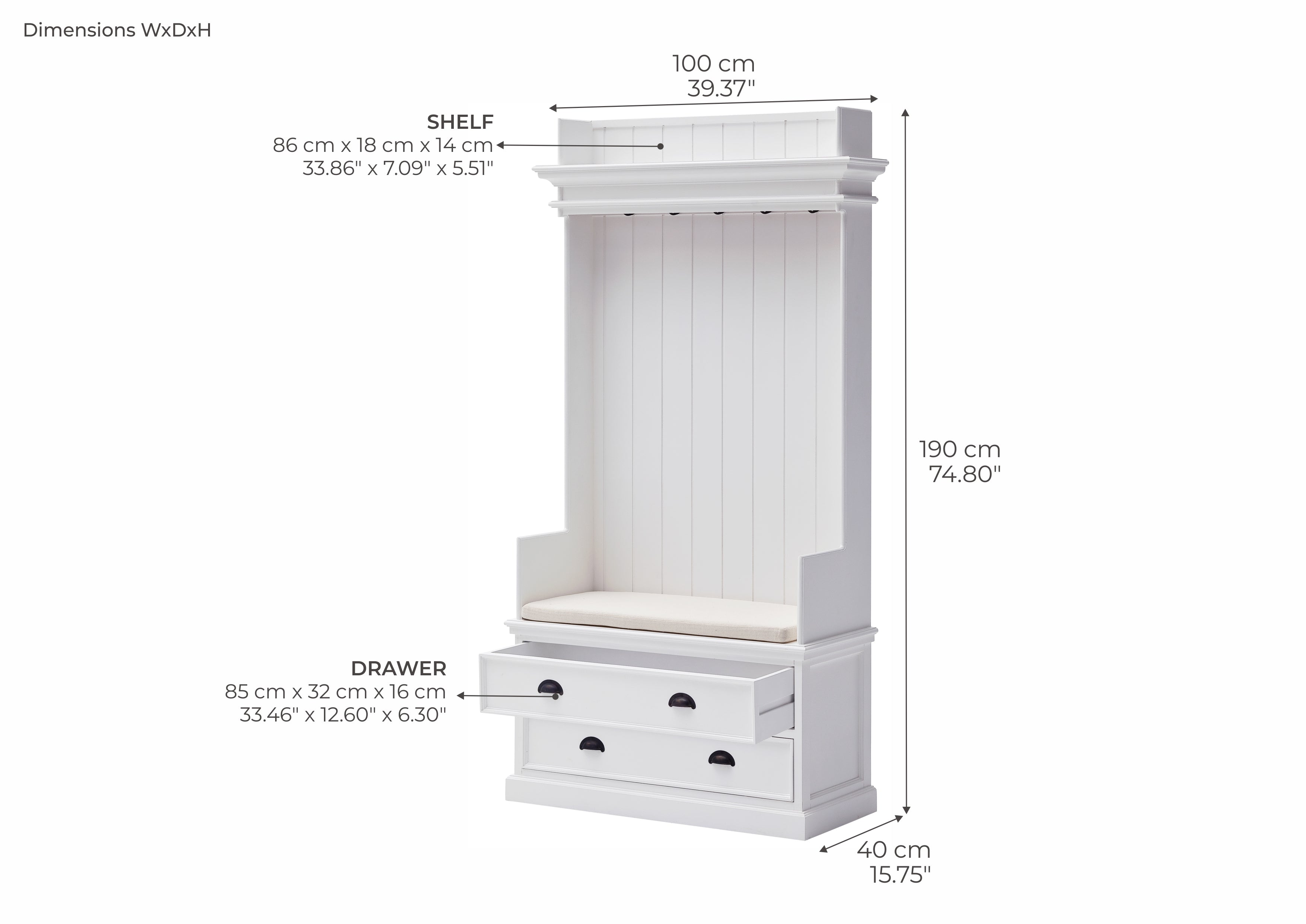 Halifax Coastal White Entryway Coat Rack & Bench Unit