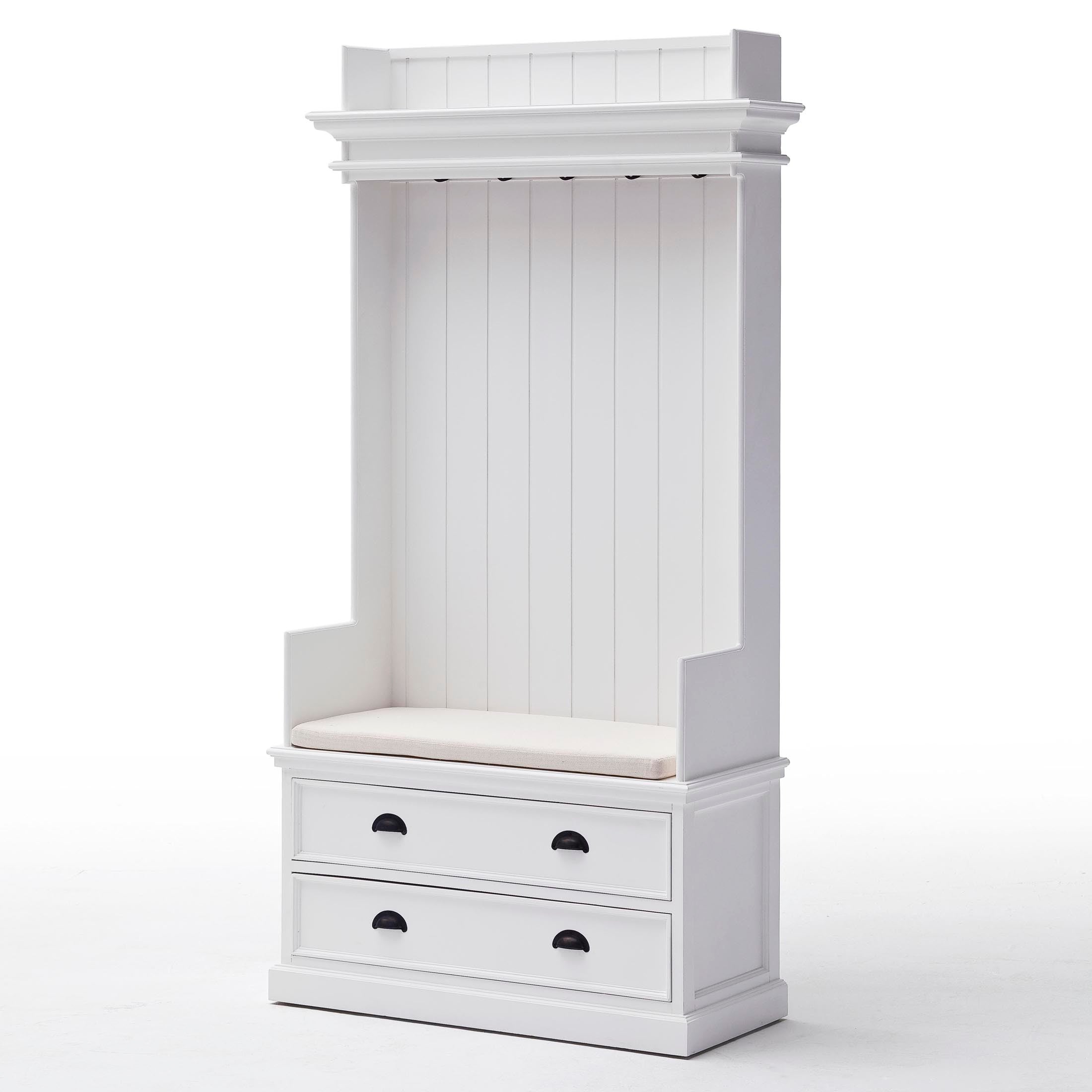 Halifax Coastal White Entryway Coat Rack & Bench Unit