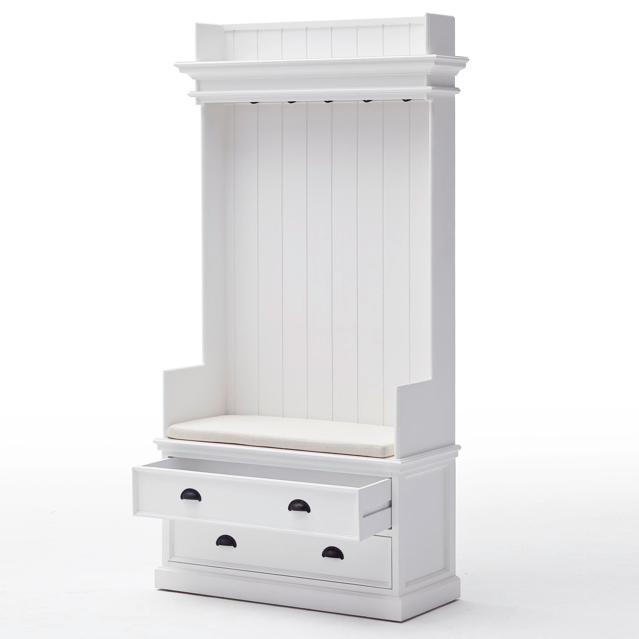 Halifax Coastal White Entryway Coat Rack & Bench Unit