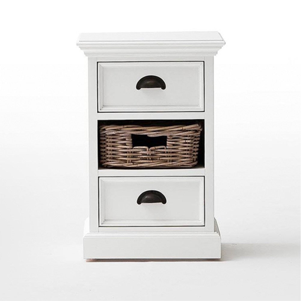 Halifax Coastal White Bedside Storage Unit with Basket