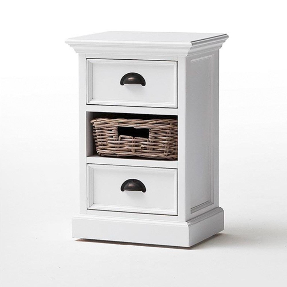 Halifax Coastal White Bedside Storage Unit with Basket