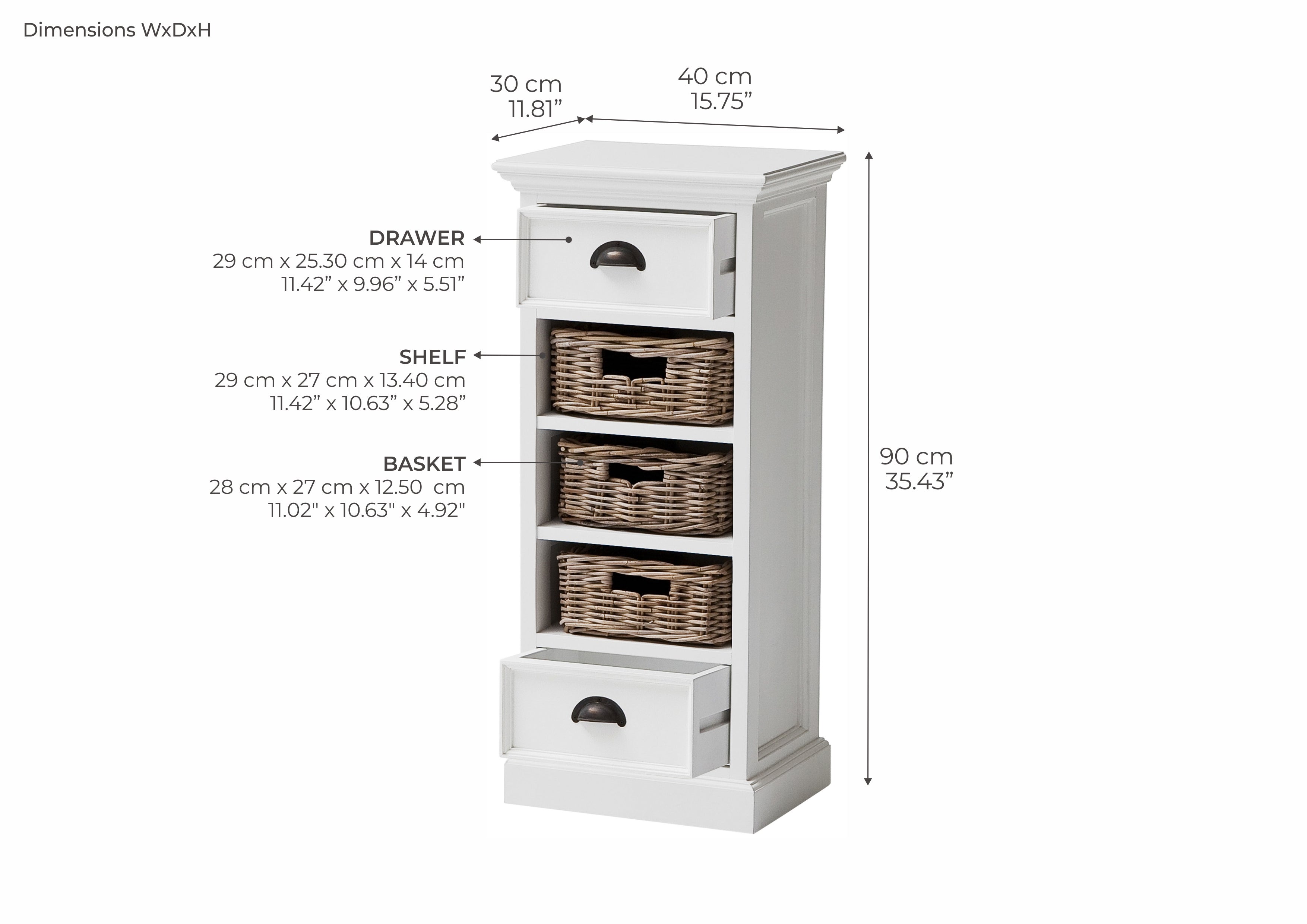 Halifax Coastal White Storage Unit with Basket Set