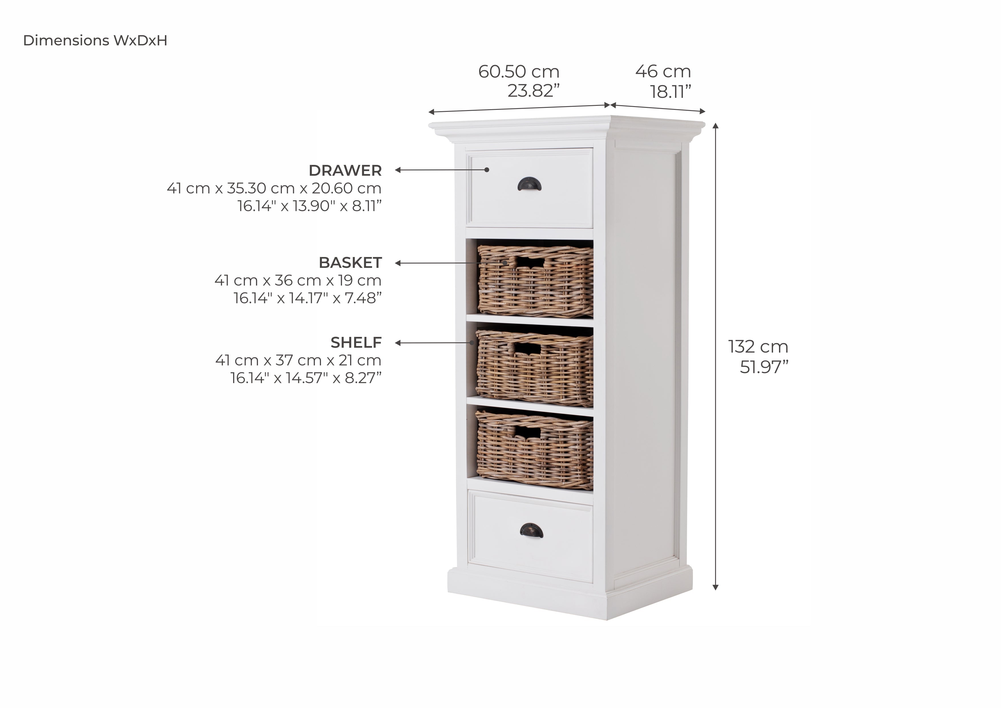 Halifax Grand Coastal White Storage Unit with Basket Set