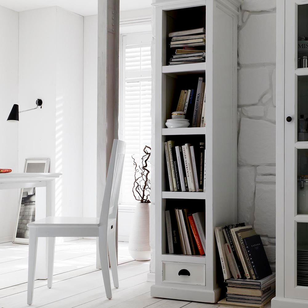 Halifax Coastal White Bookshelf with Drawer