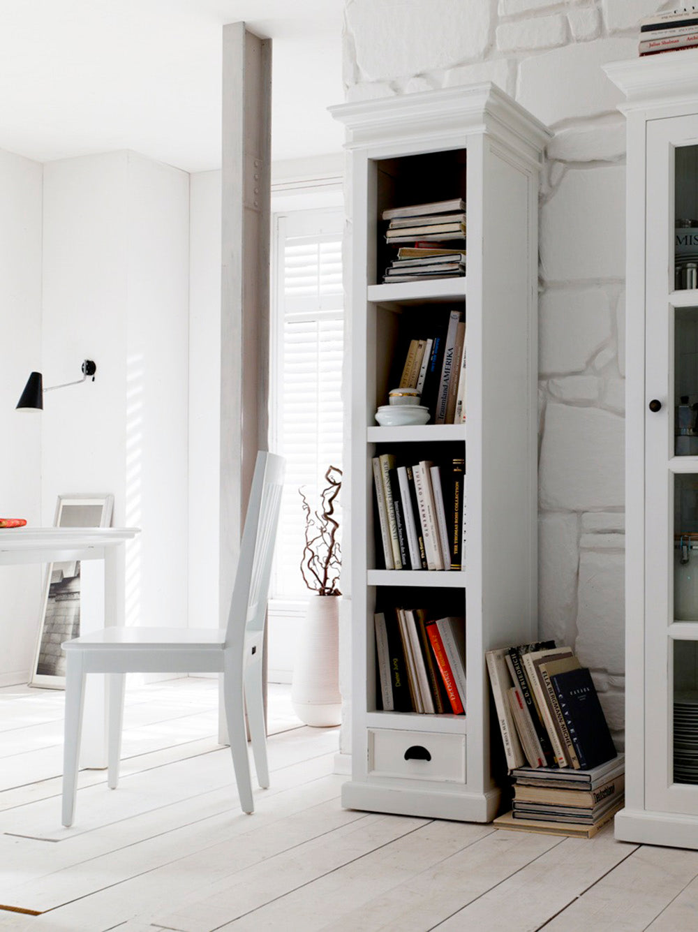 Halifax Coastal White Bookshelf with Drawer