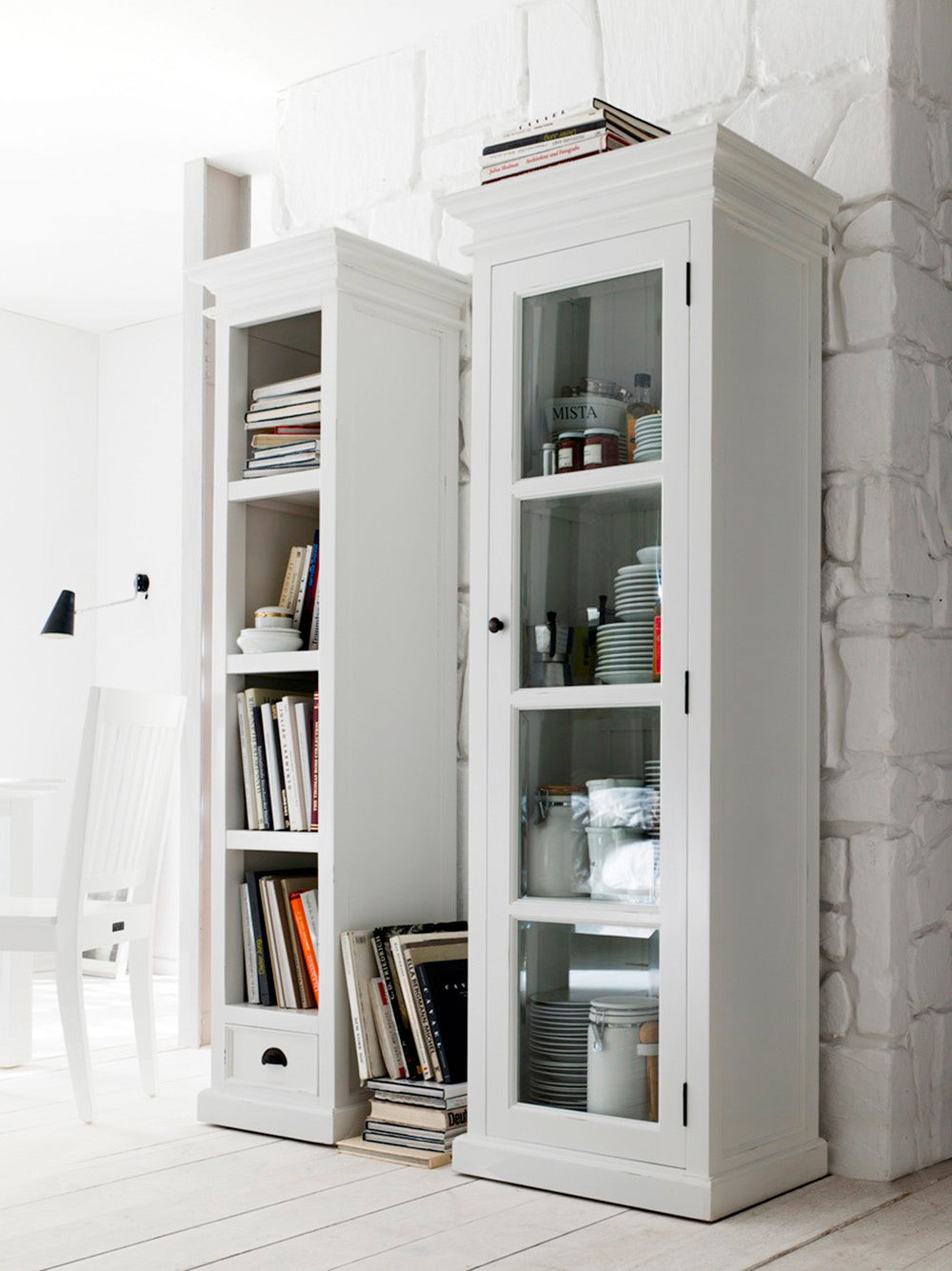 Halifax Coastal White Bookshelf with Drawer