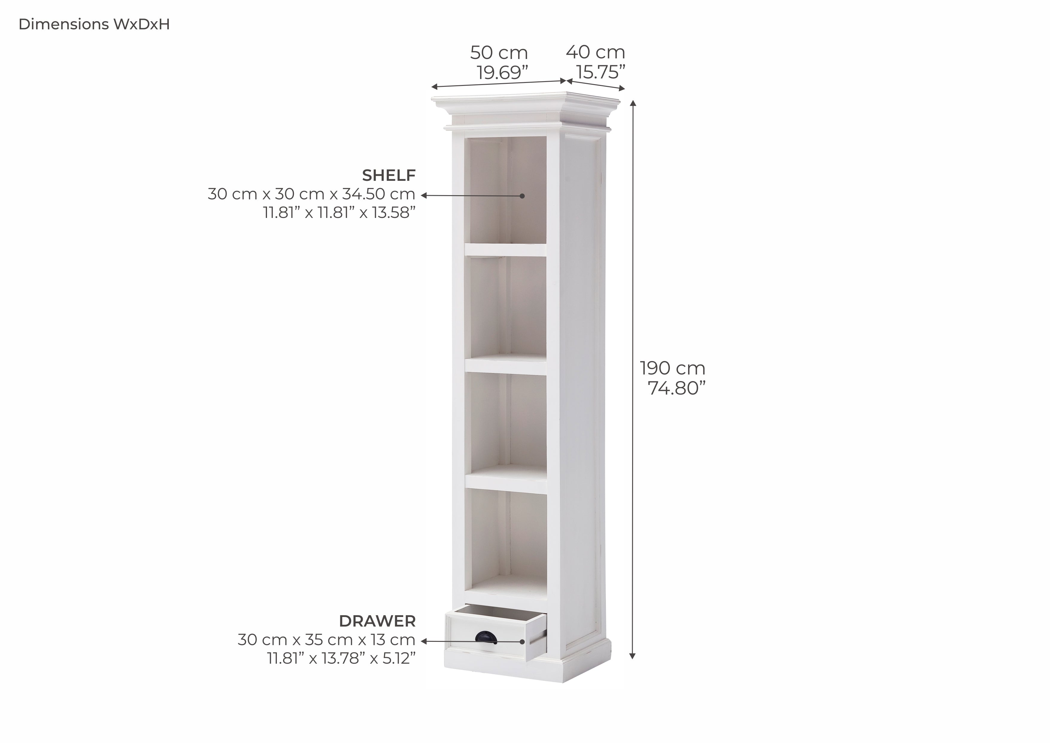 Halifax Coastal White Bookshelf with Drawer