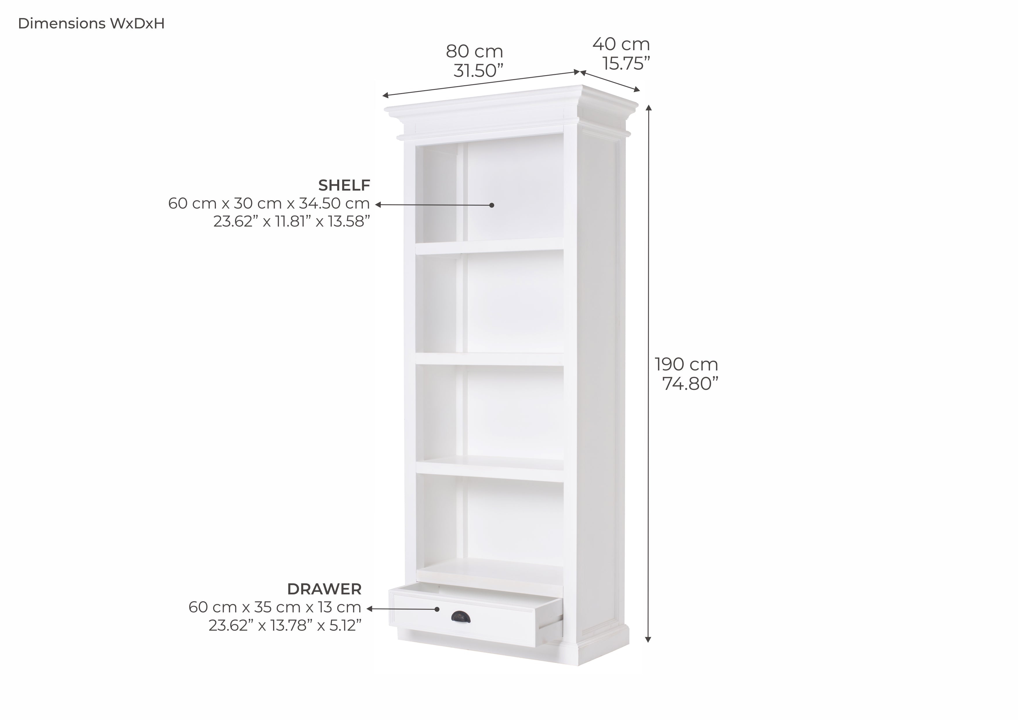 Halifax Coastal White Bookcase with 1 Drawer