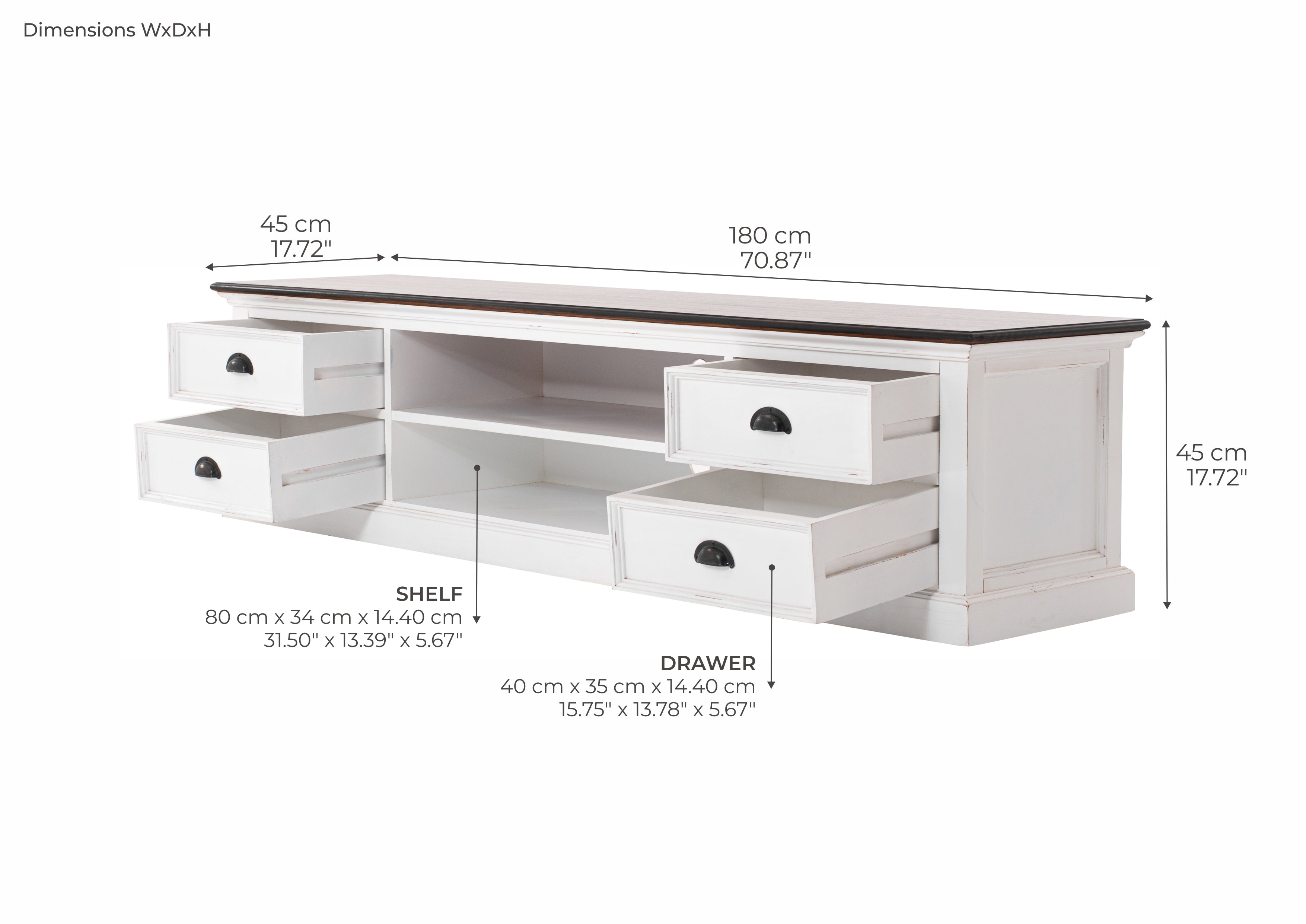 Halifax Accent Coastal White & Brown Large ETU with 4 drawers