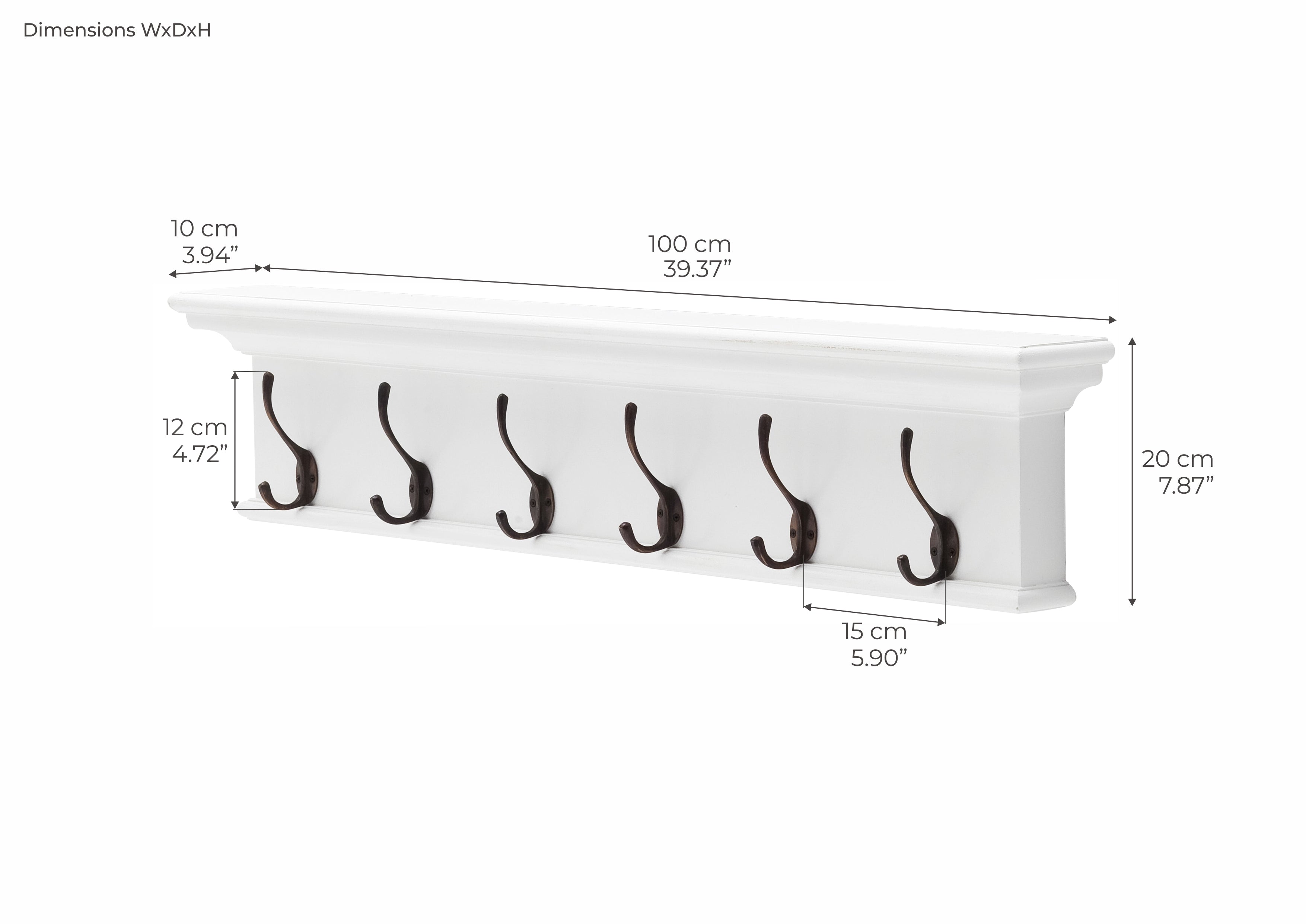 Halifax Classic White 6 Hook Coat Rack