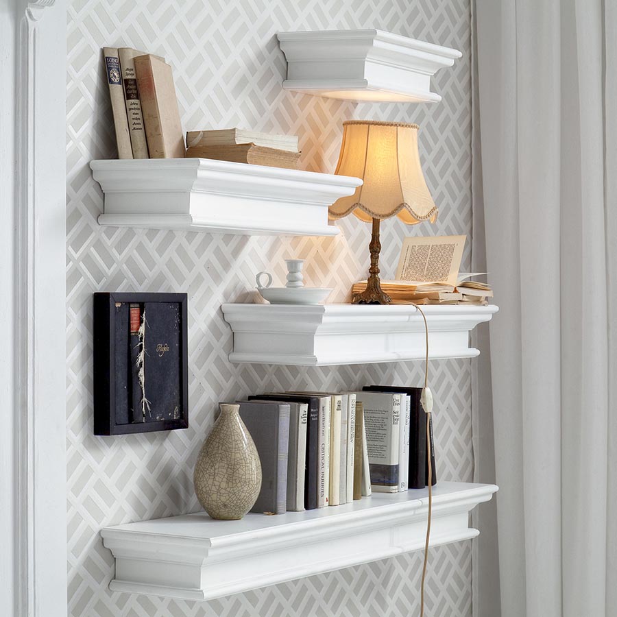 Halifax Coastal White Floating Wall Shelf, Medium