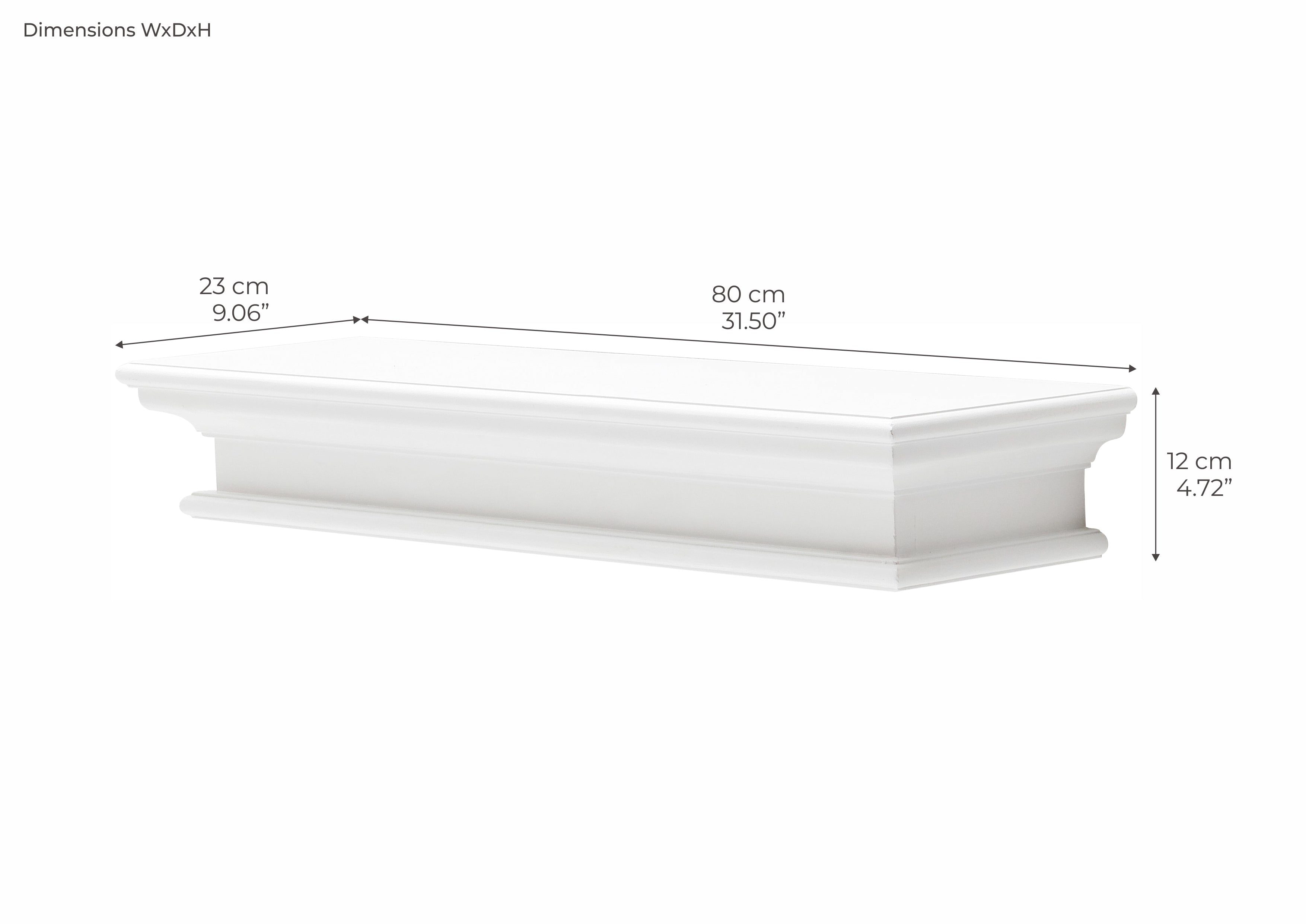 Halifax Coastal White Floating Wall Shelf, Long