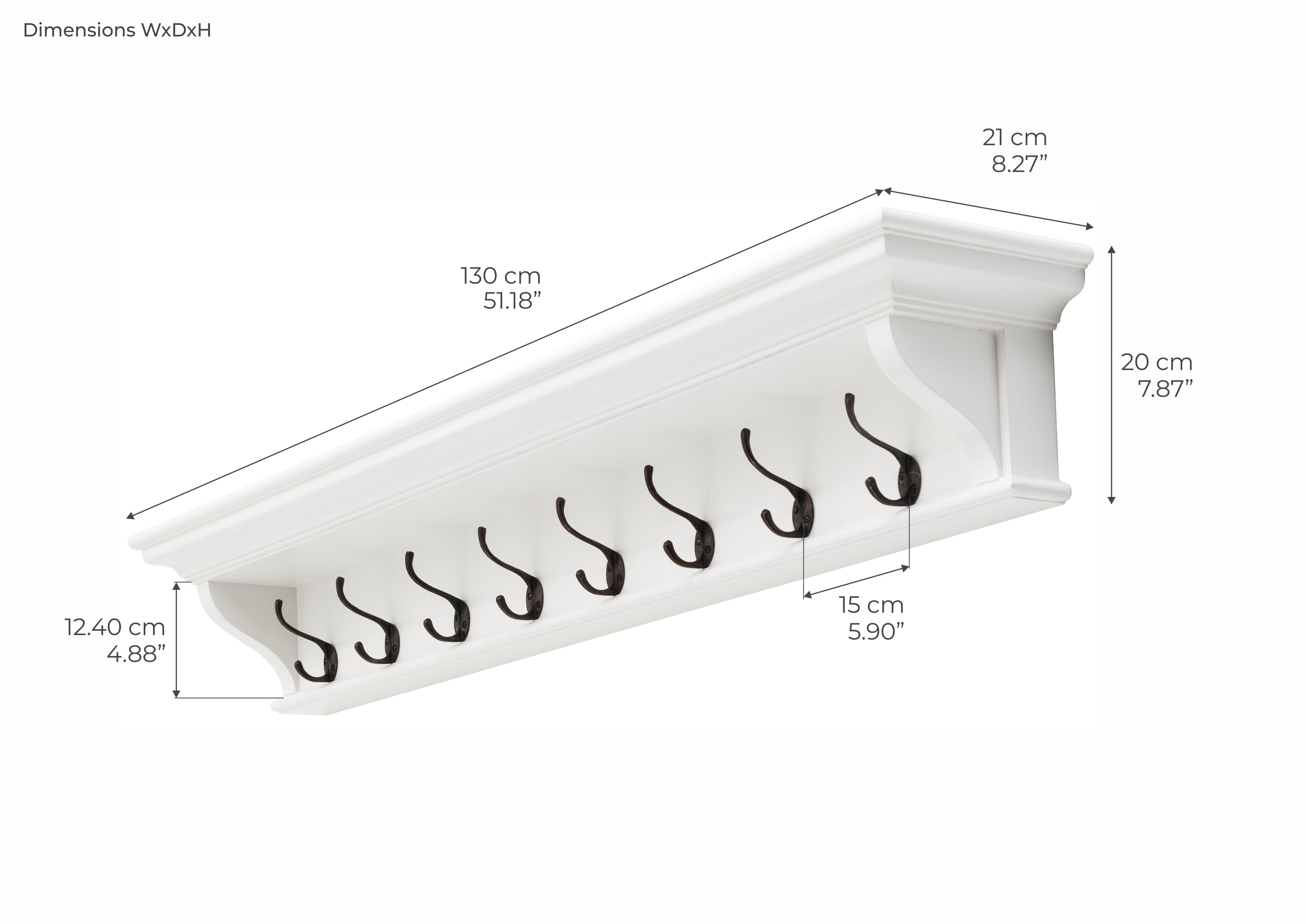 Halifax Coastal White 8 Hook Coat Rack 130cm