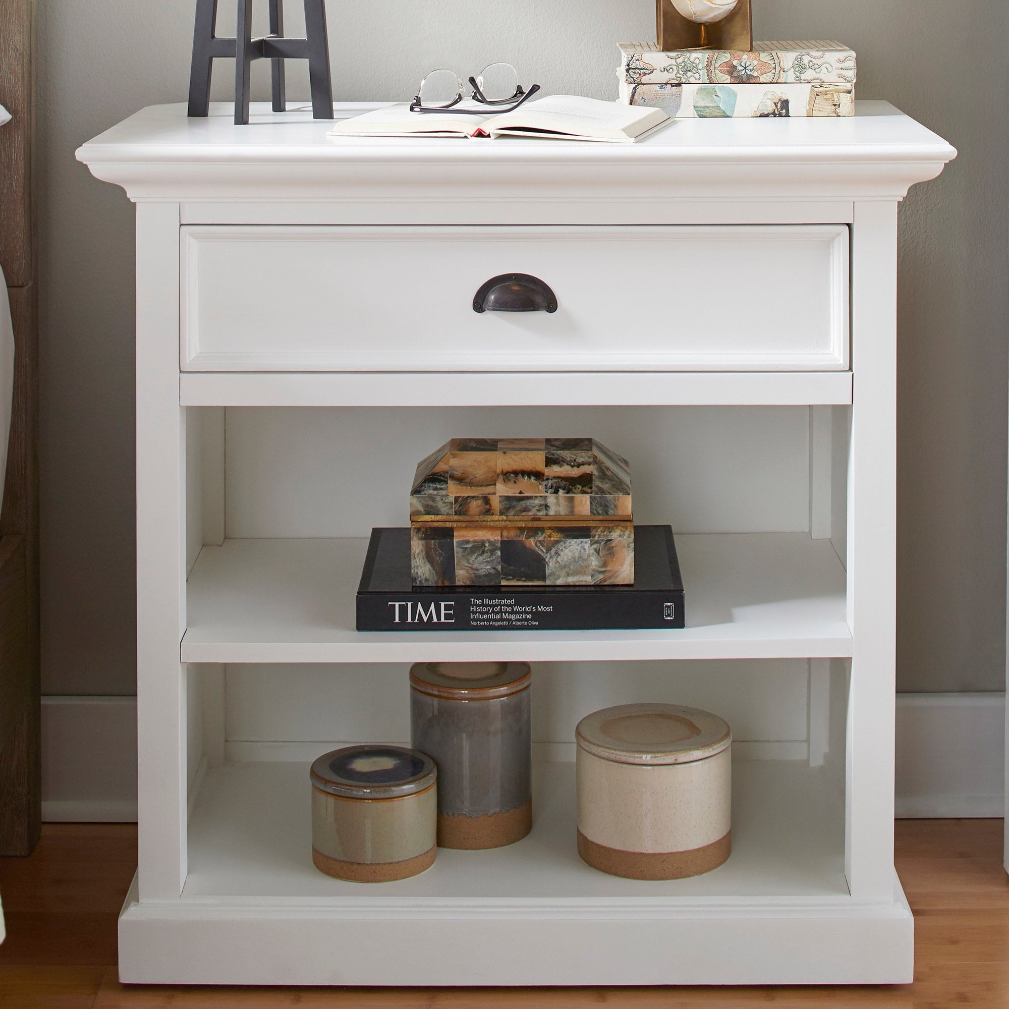 Halifax Grand Coastal White Bedside Table with Shelves