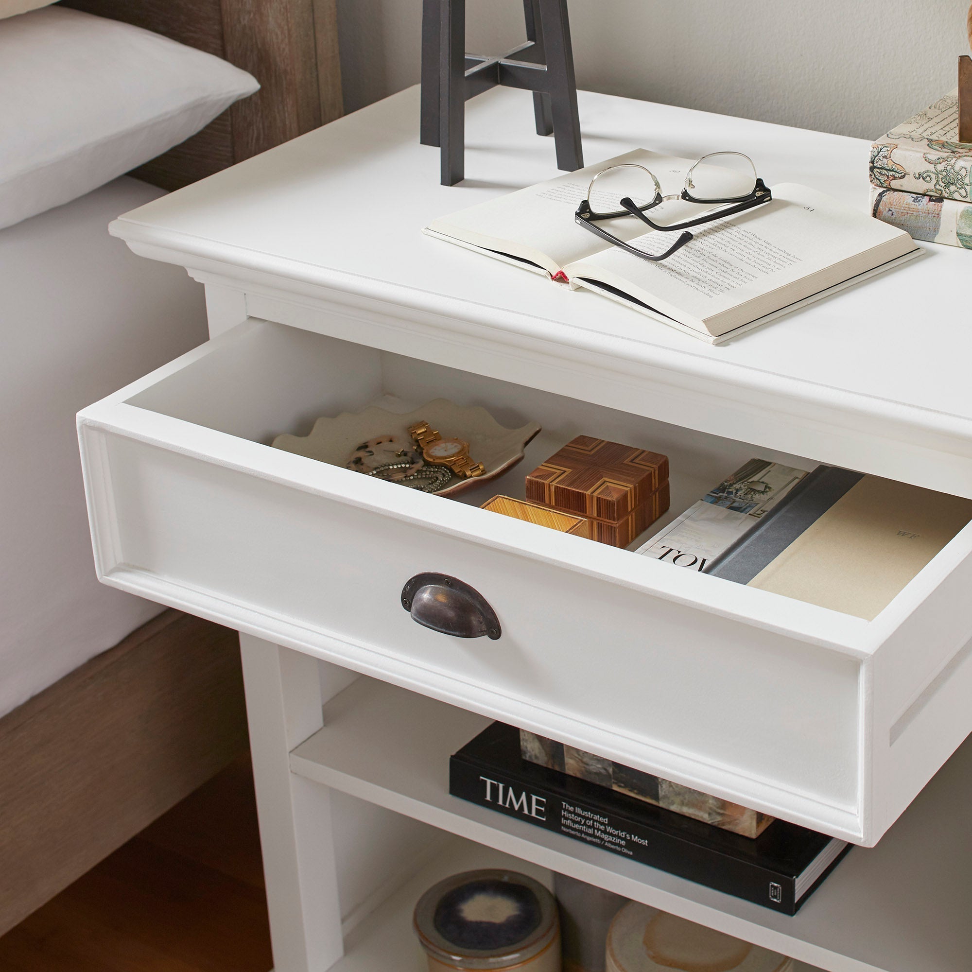 Halifax Grand Coastal White Bedside Table with Shelves