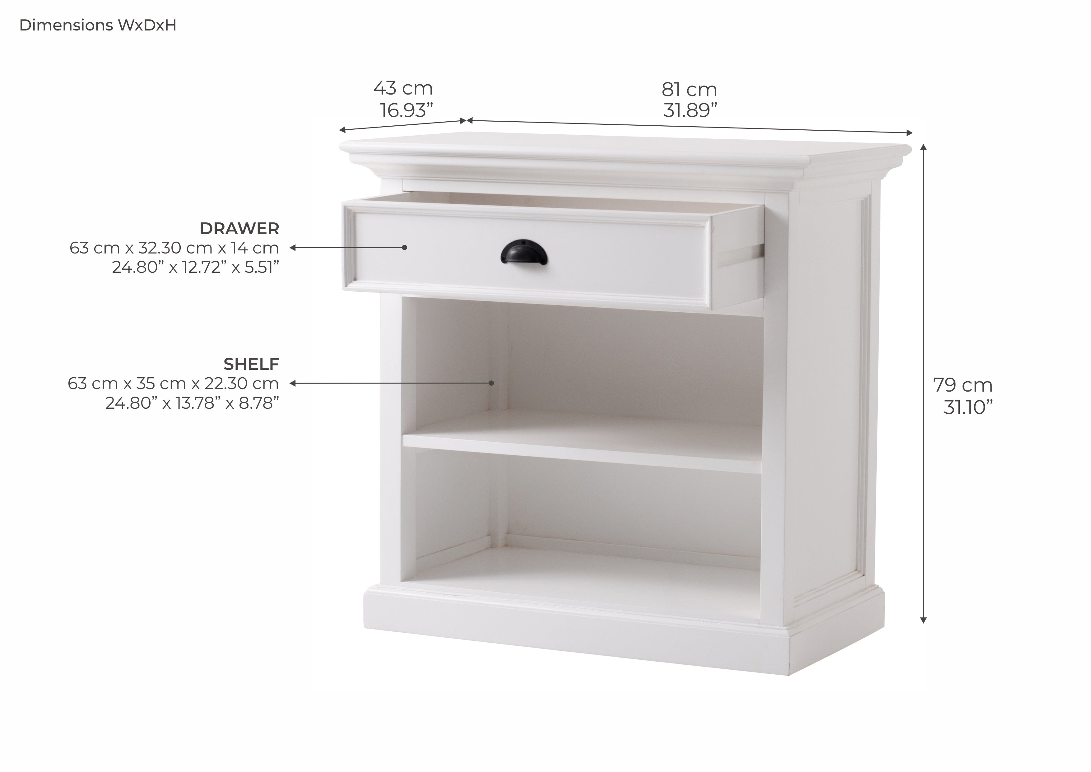 Halifax Grand Coastal White Bedside Table with Shelves