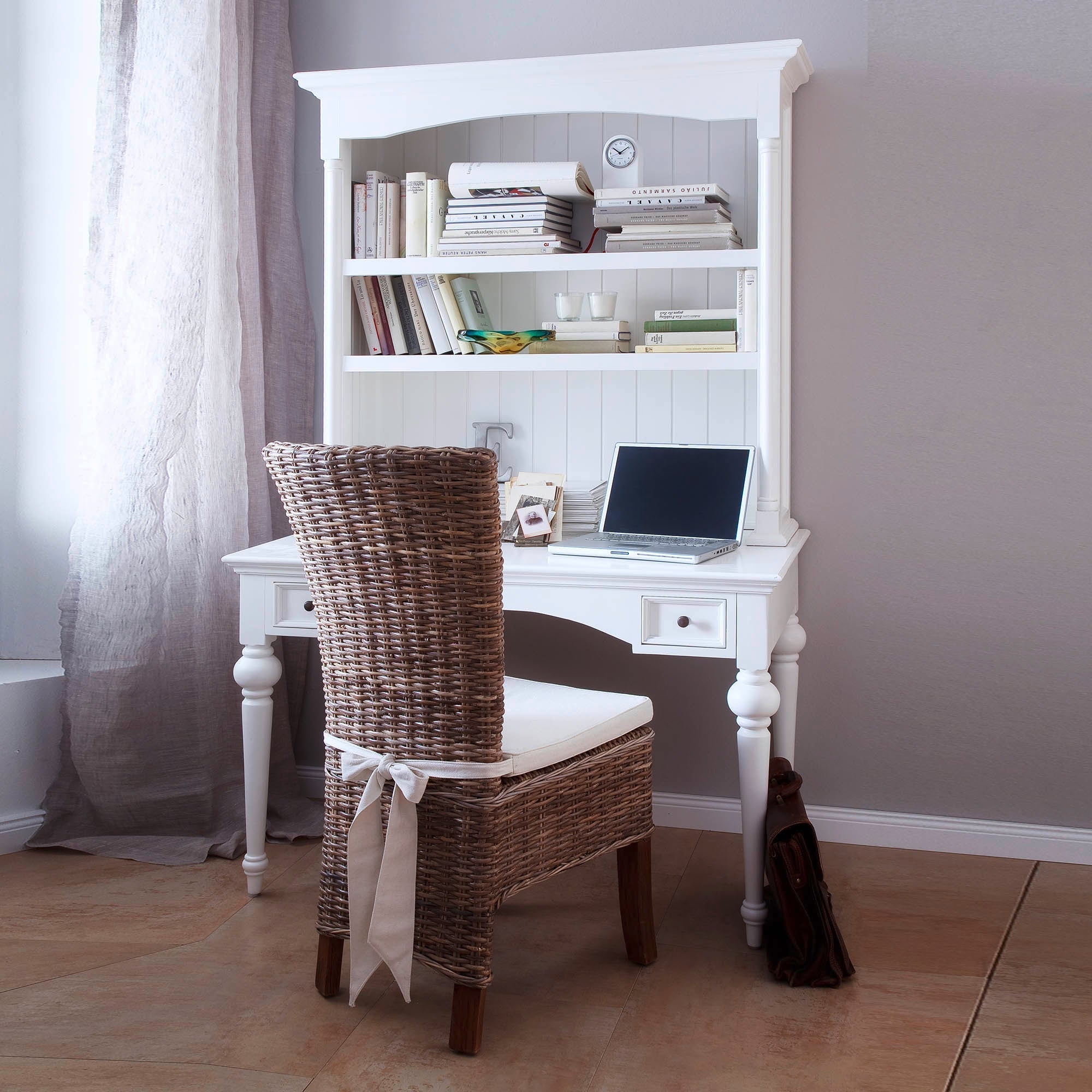 Provence French Country White Secretary Desk with Hutch