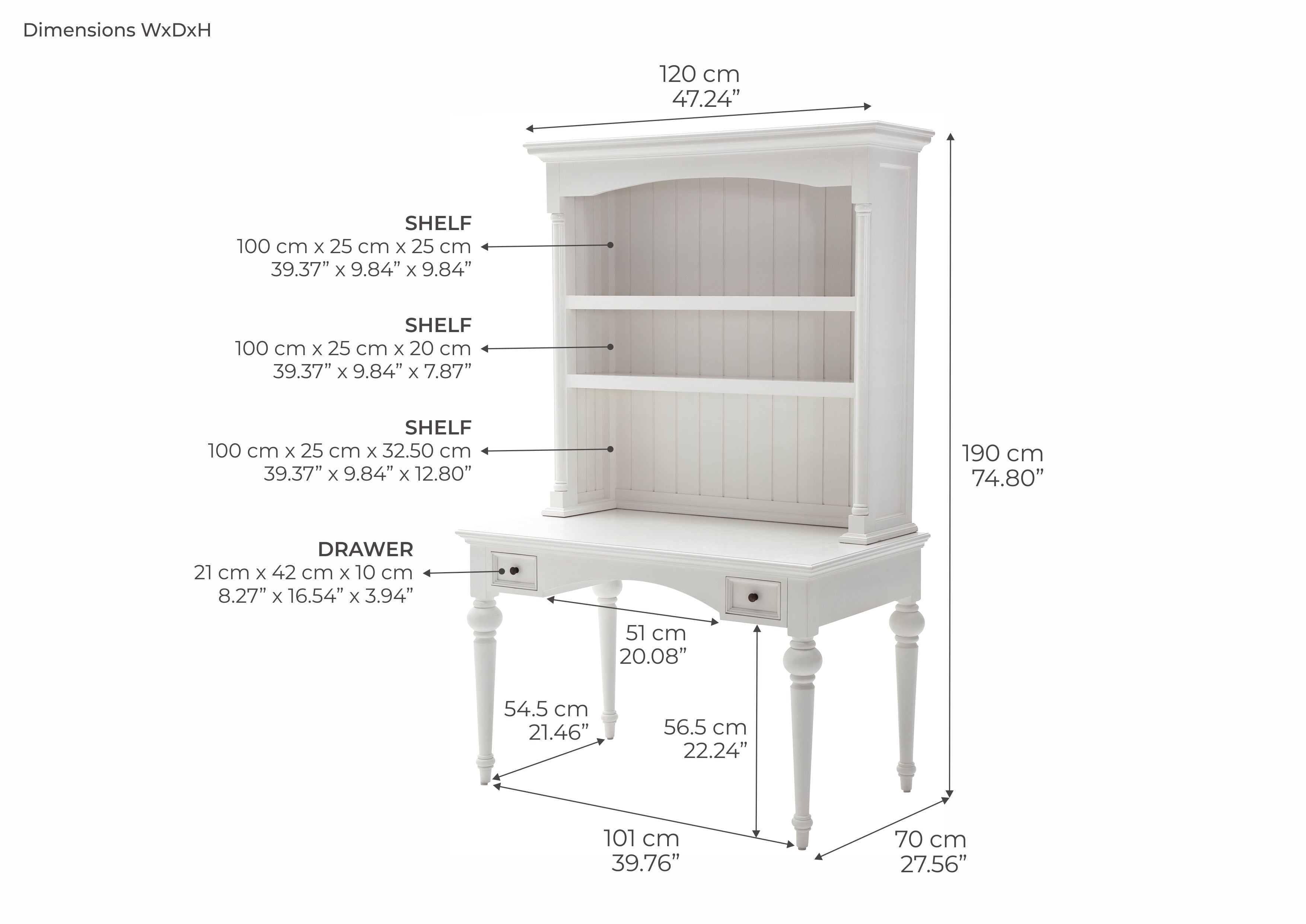 Provence French Country White Secretary Desk with Hutch