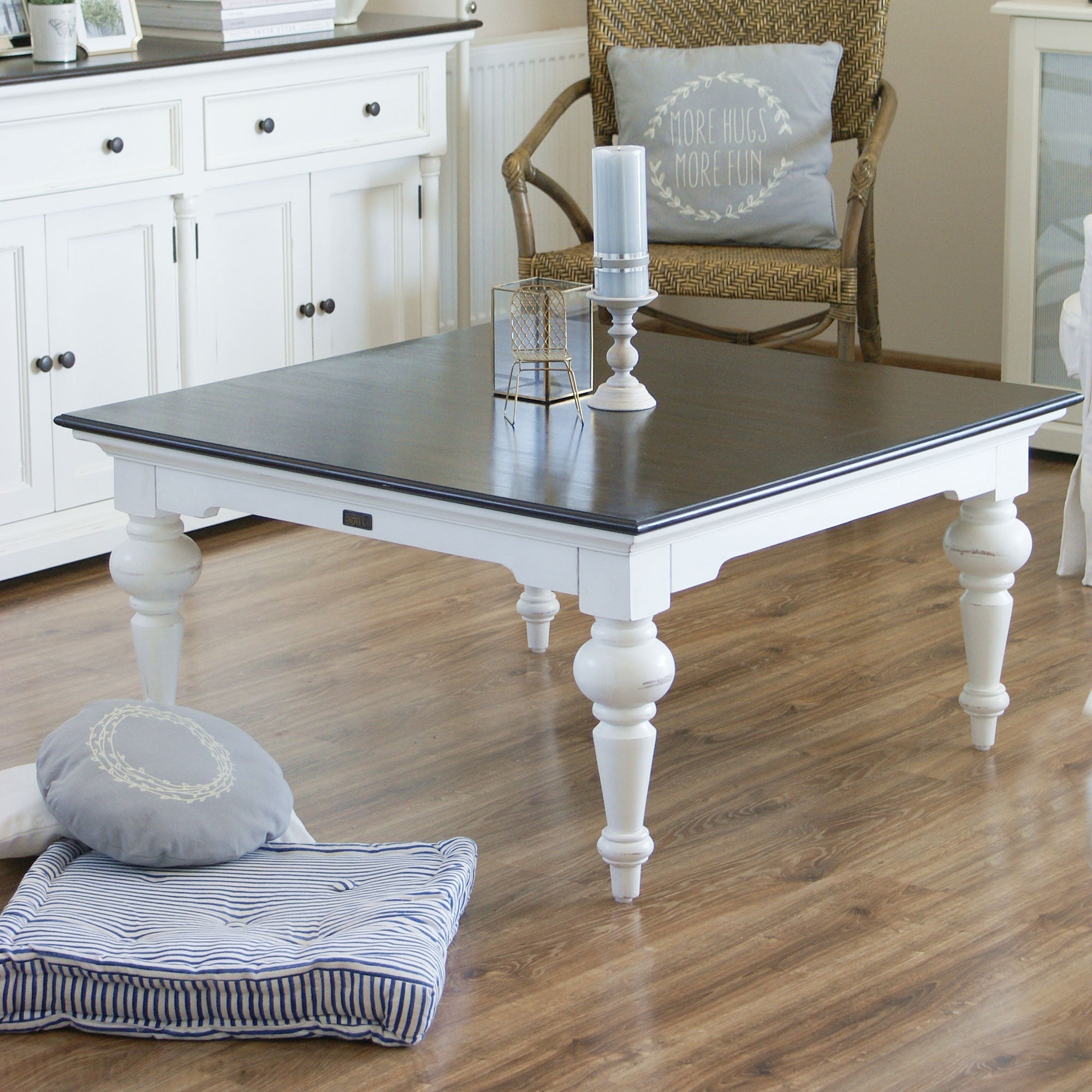 Provence Accent French Country White & Brown Square Coffee Table