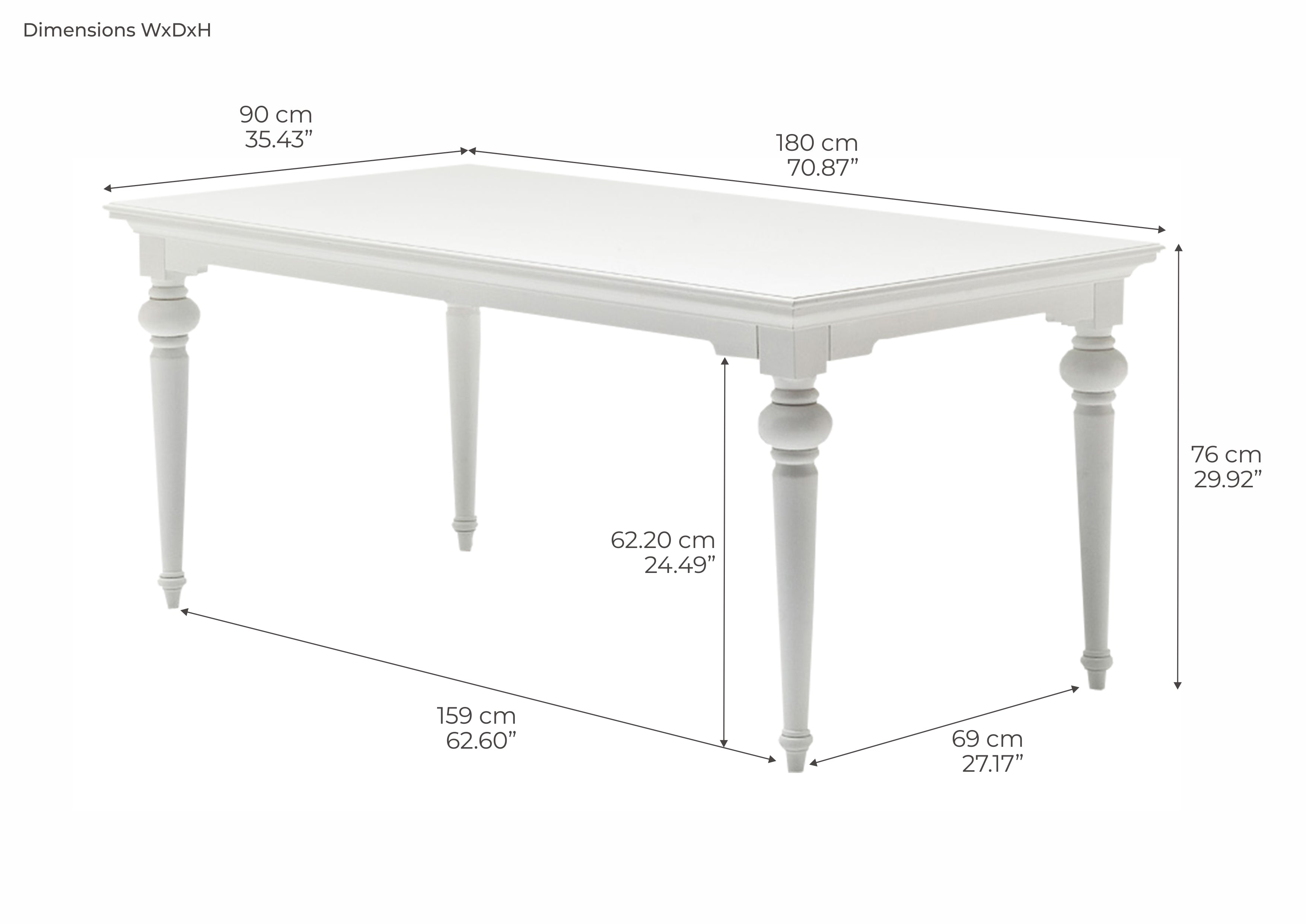 Provence French Country White 71" Dining Table