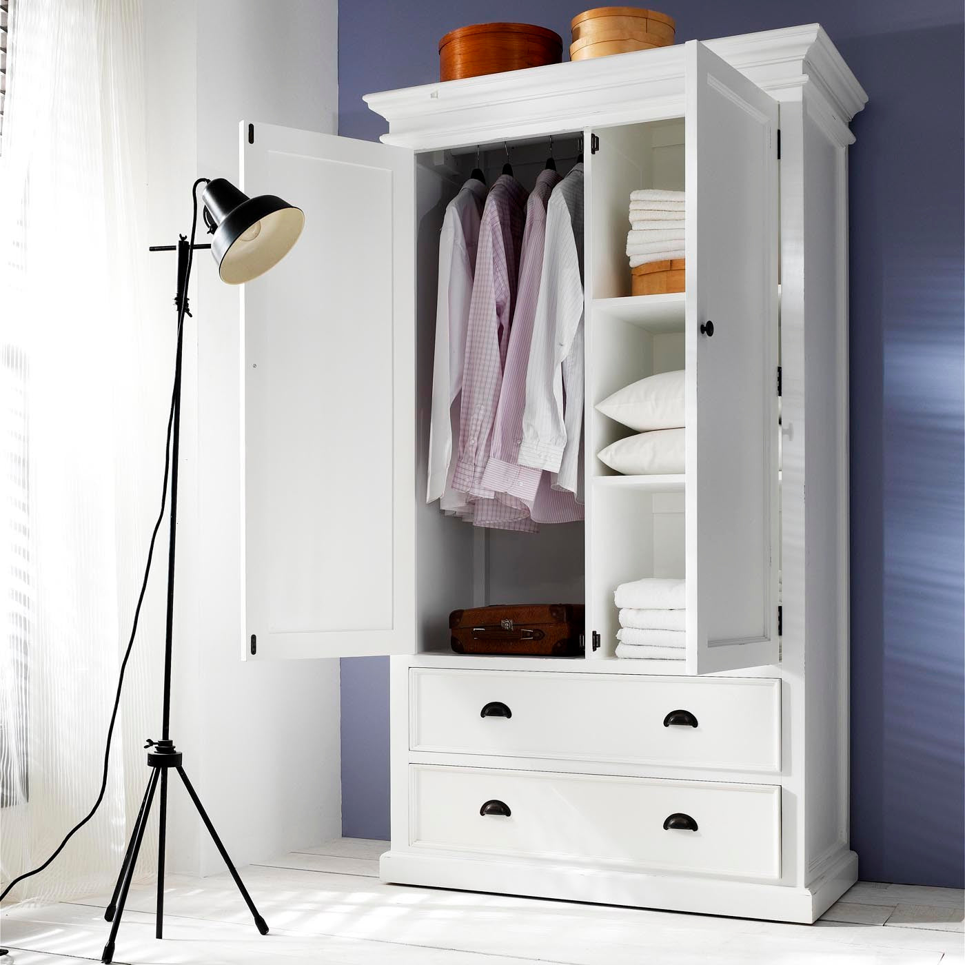 Halifax Coastal White Wardrobe with 2 Doors 2 Drawers