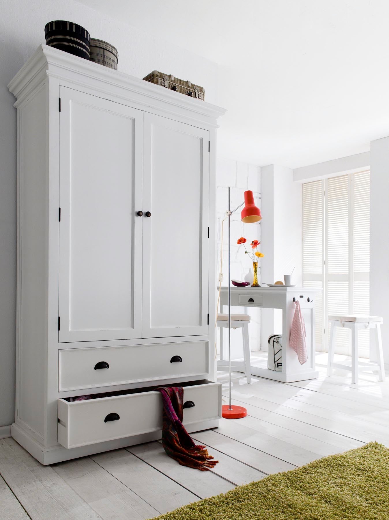 Halifax Coastal White Wardrobe with 2 Doors 2 Drawers