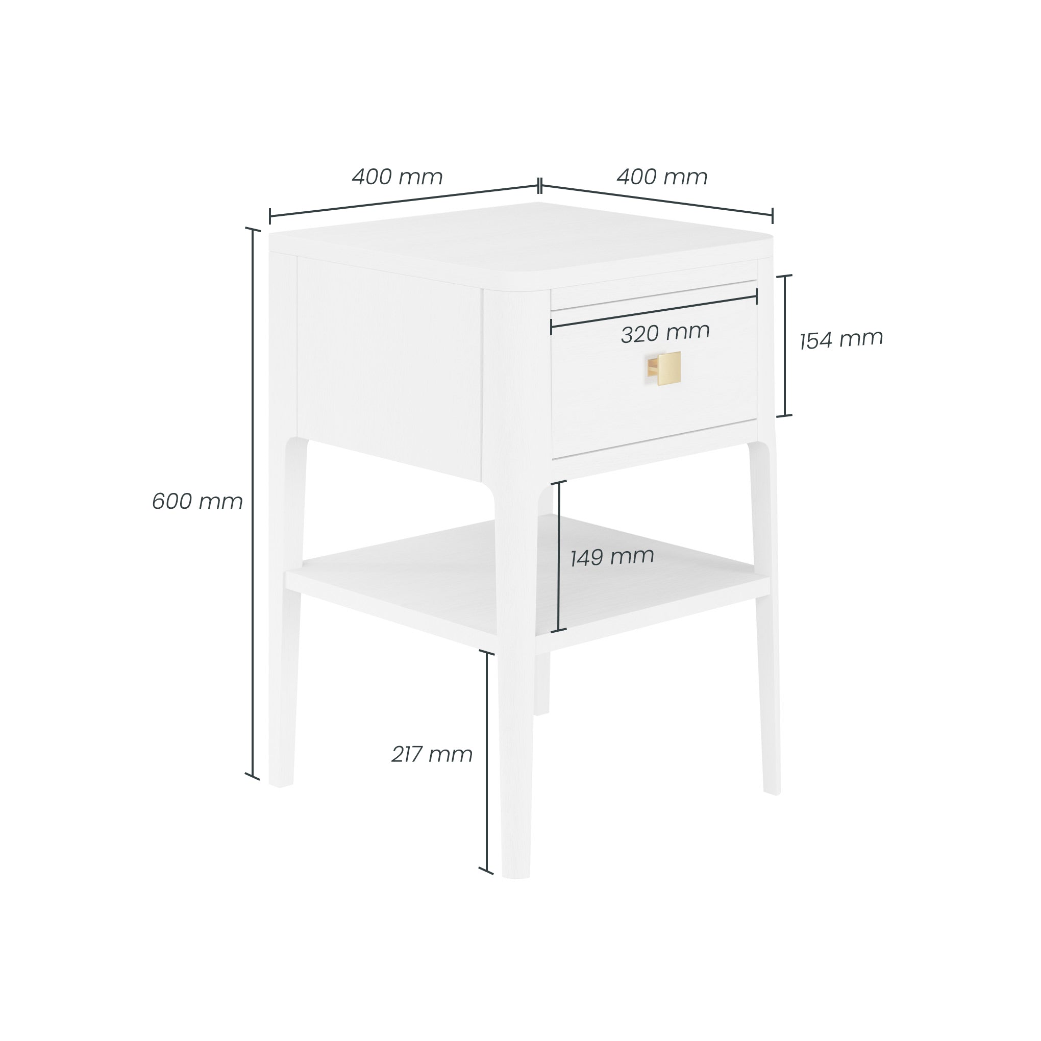 Abberley Bedside - 1 Draw - White